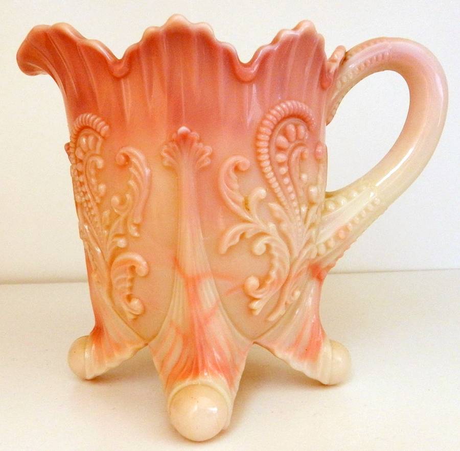 Inverted Fan and Feather Pink (Opaque) Creamer by Dugan-1