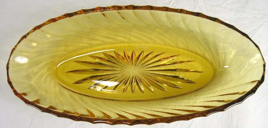 Spiral Flutes Amber 8" Oval Relish by Duncan & Miller-1
