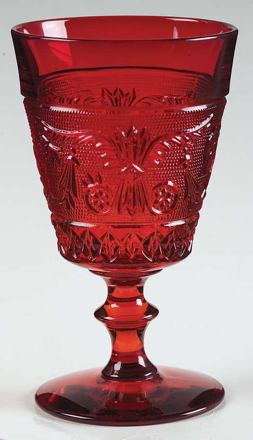 Sandwich Ruby Water Goblet by Duncan & Miller-1