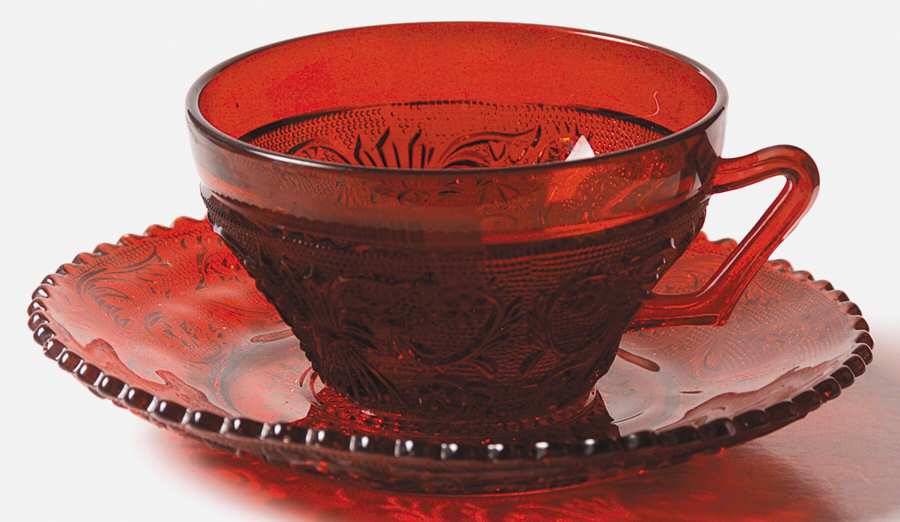 Sandwich Ruby Cup & Saucer Set by Duncan & Miller-1
