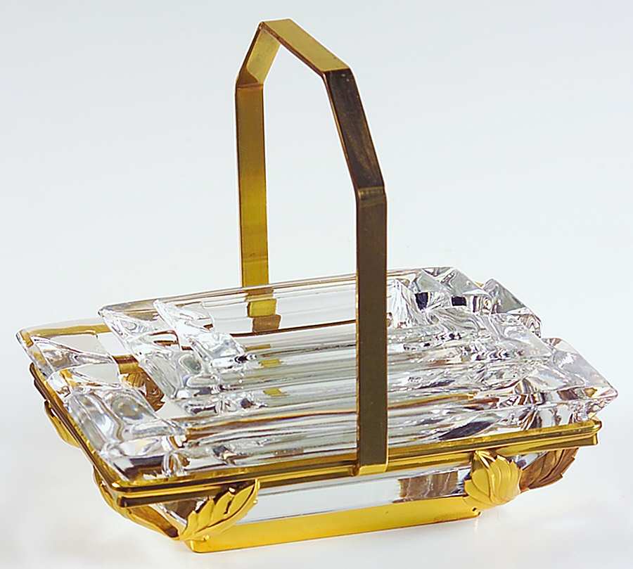 Pall Mall Clear (3 Piece) Ashtray Set Rectangular W/Gold Holder by Duncan & Miller-1