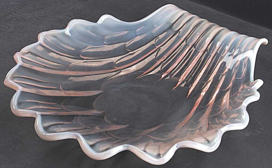 Sanibel Pink (Opalescent) 13" Round Crimped Bowl by Duncan & Miller-1