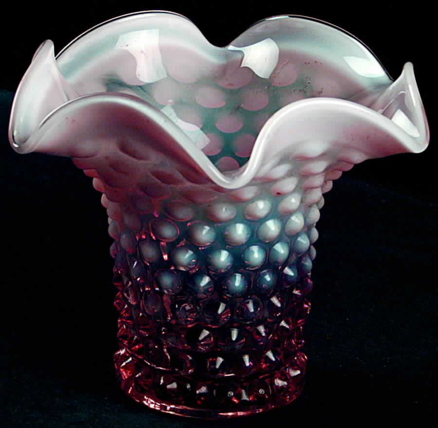Hobnail Pink (Opalescent) 4" Crimped Vase by Duncan & Miller-1