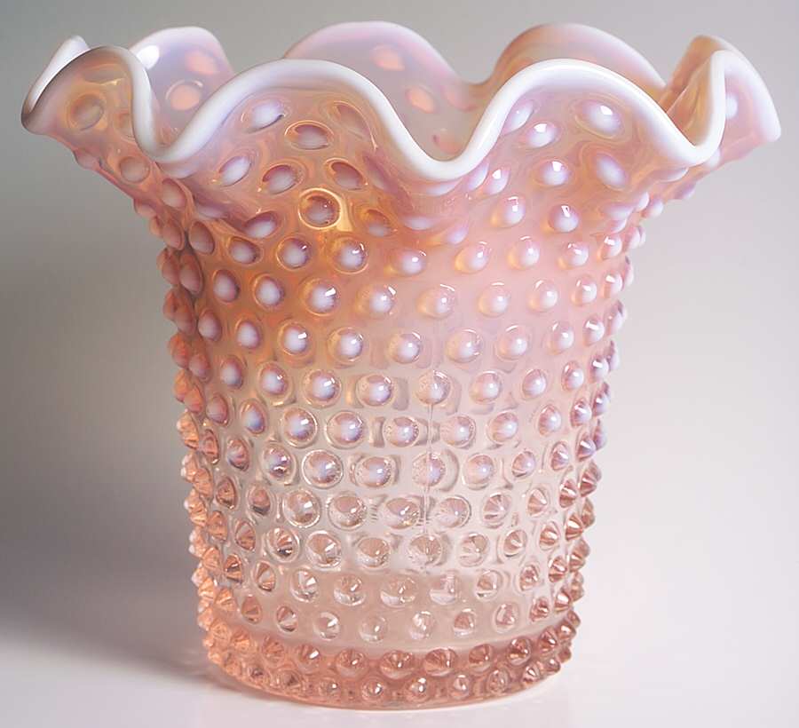 Hobnail Pink (Opalescent) Crimped Flip Flower Vase by Duncan & Miller-1