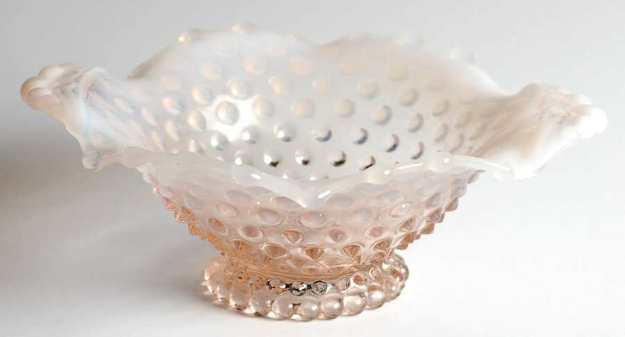 Hobnail Pink (Opalescent) 6" Crimped Bon Bon by Duncan & Miller-1