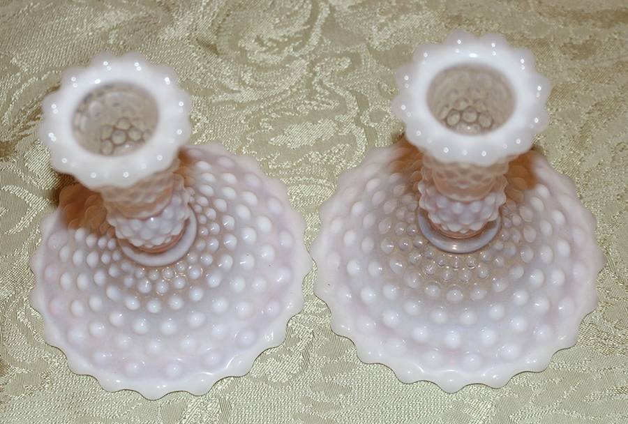 Hobnail Pink (Opalescent) Single Light Candlestick by Duncan & Miller-1
