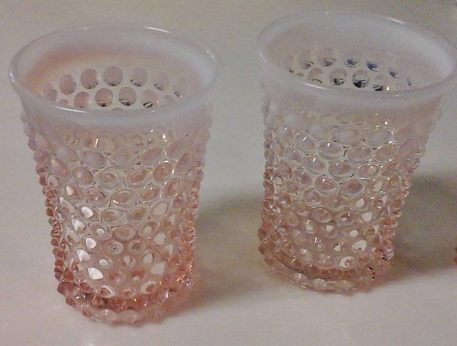 Hobnail Pink (Opalescent) Flat Juice Glass by Duncan & Miller-1
