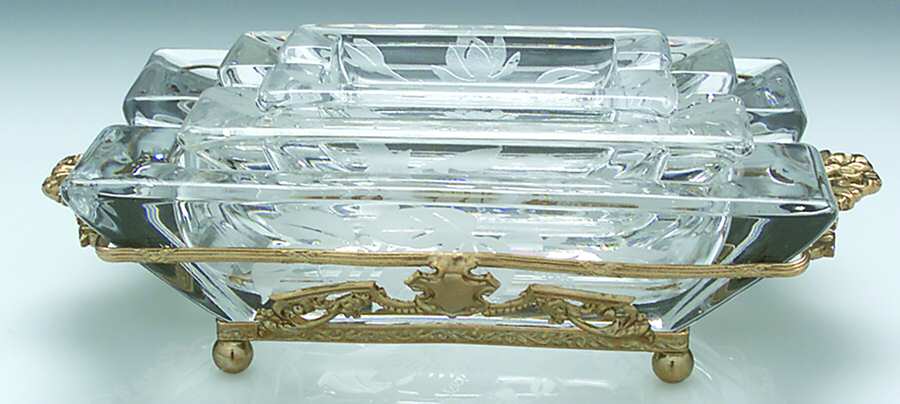 Passion Flower (3 Piece) Ashtray Set Rectangular W/Gold Holder by Duncan & Miller-1