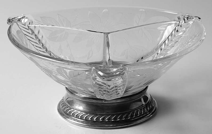 Passion Flower 8" Round 3 Part Relish with Sterling Base by Duncan & Miller-1