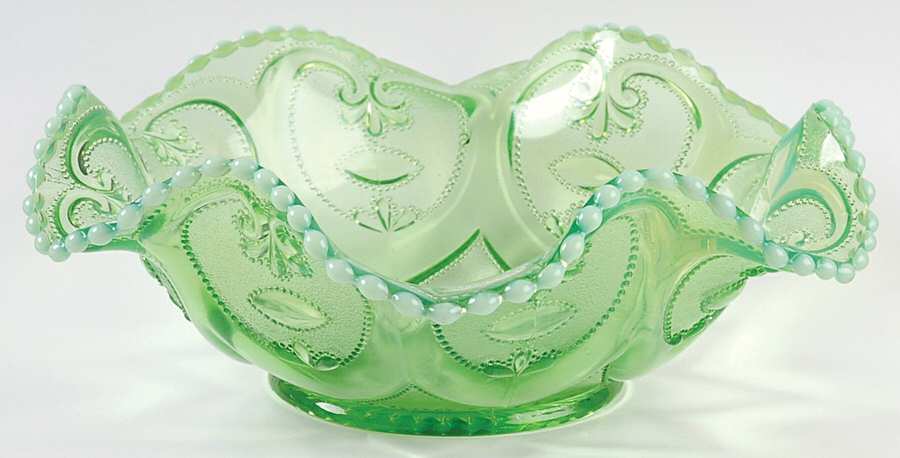 Jewelled Heart Green 10" Round Crimped Bowl by Dugan-1