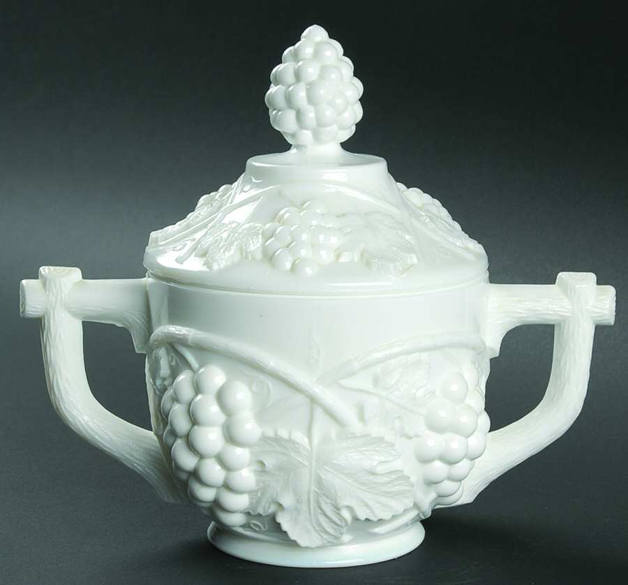 Grape Milk Glass Sugar Bowl & Lid by Duncan & Miller-1