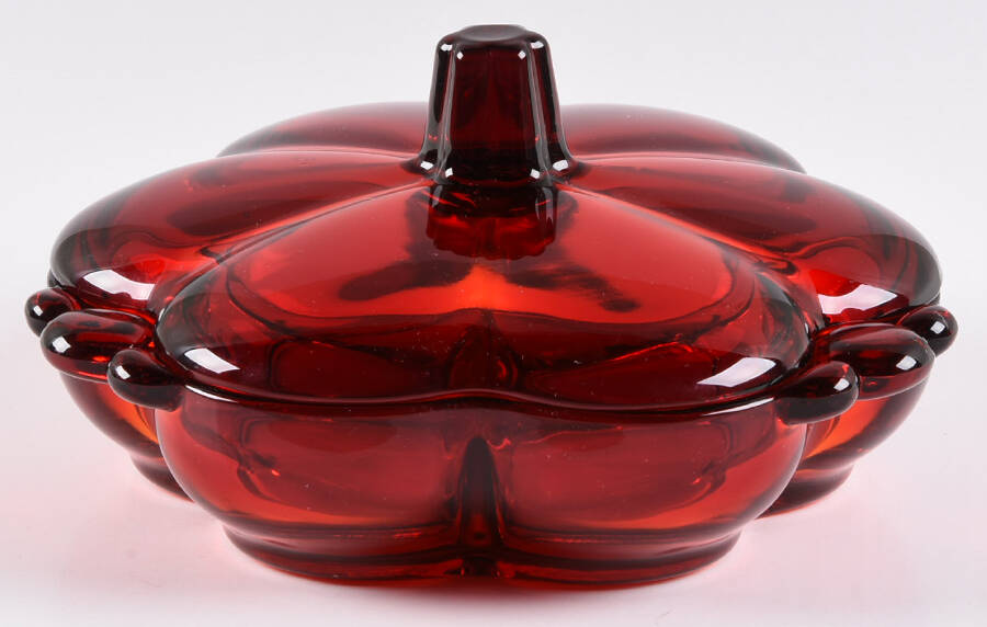 Canterbury Ruby Divided Candy Dish with Lid by Duncan & Miller-1
