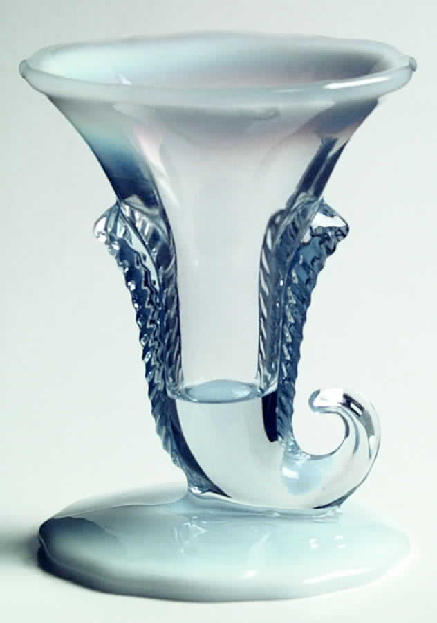 Three Feather Blue (Opalescent) Single Light Candlestick by Duncan & Miller-1