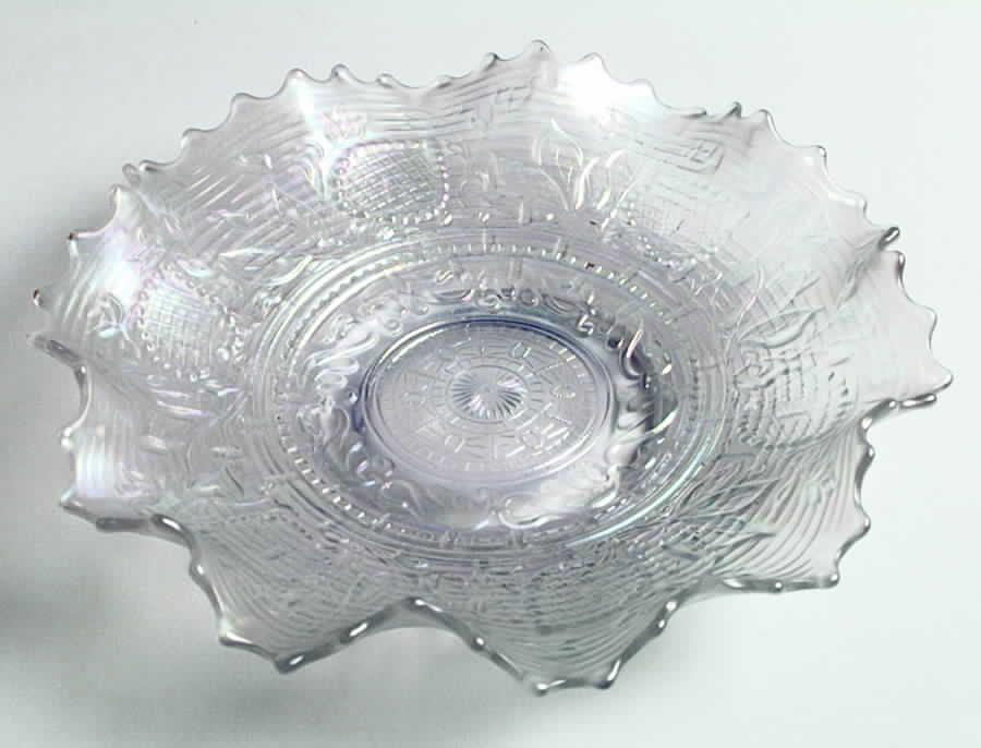 Fanciful White (Carnival) Crimped Bowl by Dugan-1