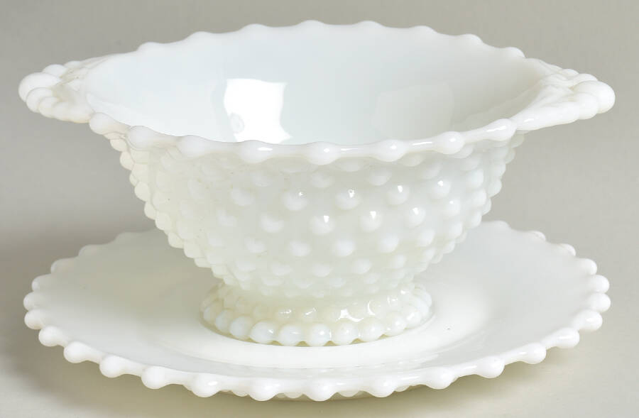 Hobnail Milkglass Mayonnaise Bowl and Underplate by Duncan & Miller-1