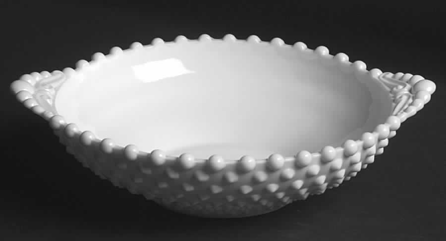Hobnail Milkglass 9" Handled Bowl by Duncan & Miller-1