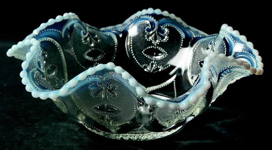 Jewelled Heart White (Opalescent) Large Fruit Bowl by Dugan-1