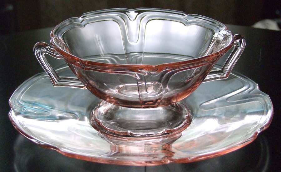 Puritan Pink Cream Soup & Saucer Set by Duncan & Miller-1