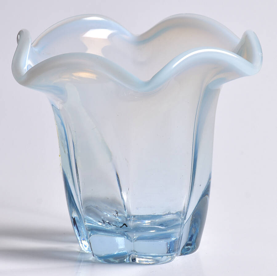 Canterbury Blue (Opalescent) 3" Crimped Vase by Duncan & Miller-1