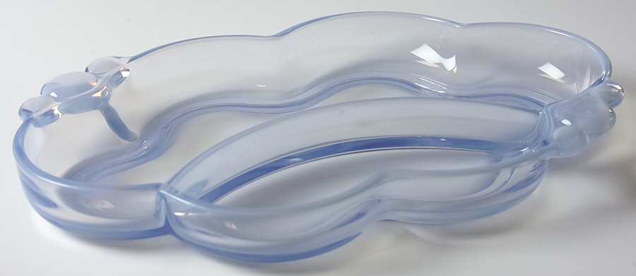 Canterbury Blue (Opalescent) 10" Crescent Shape 2 Part Celery/Relish by Duncan & Miller-1