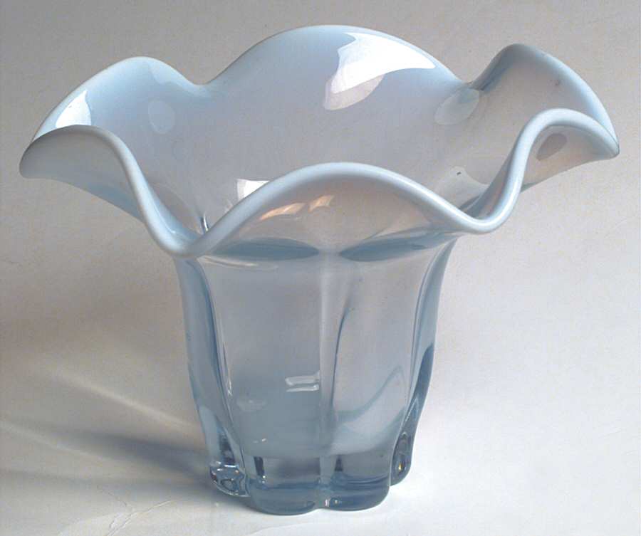 Canterbury Blue (Opalescent) 4" Crimped Vase by Duncan & Miller-1