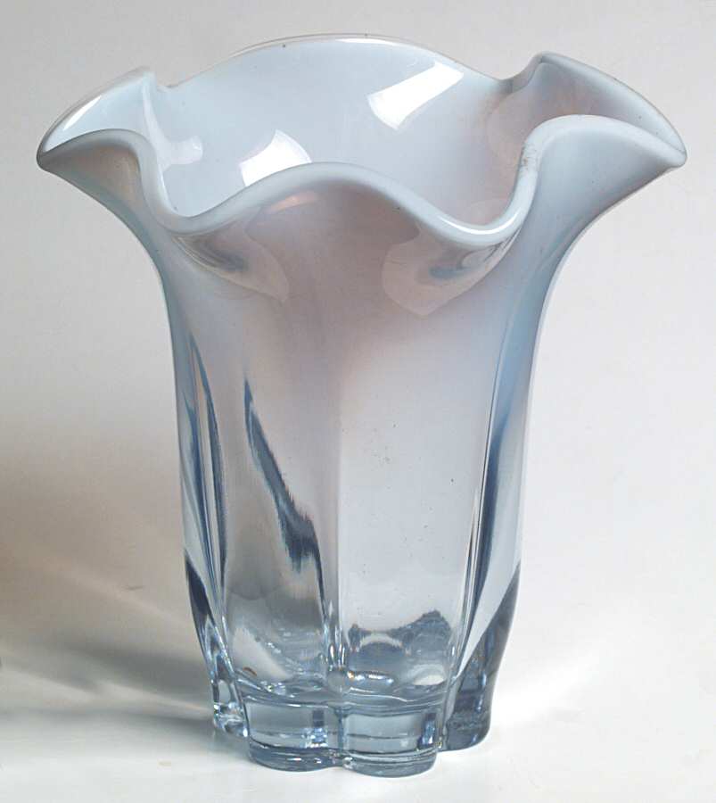 Canterbury Blue (Opalescent) 5" Crimped Vase by Duncan & Miller-1