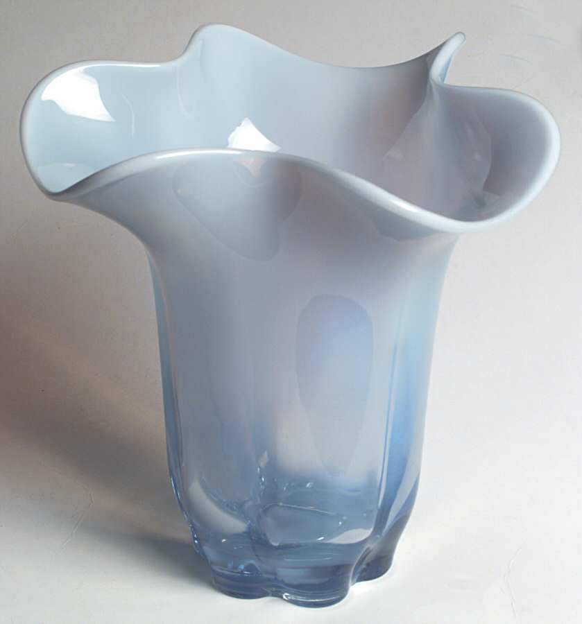 Canterbury Blue (Opalescent) 8" Crimped Vase by Duncan & Miller-1