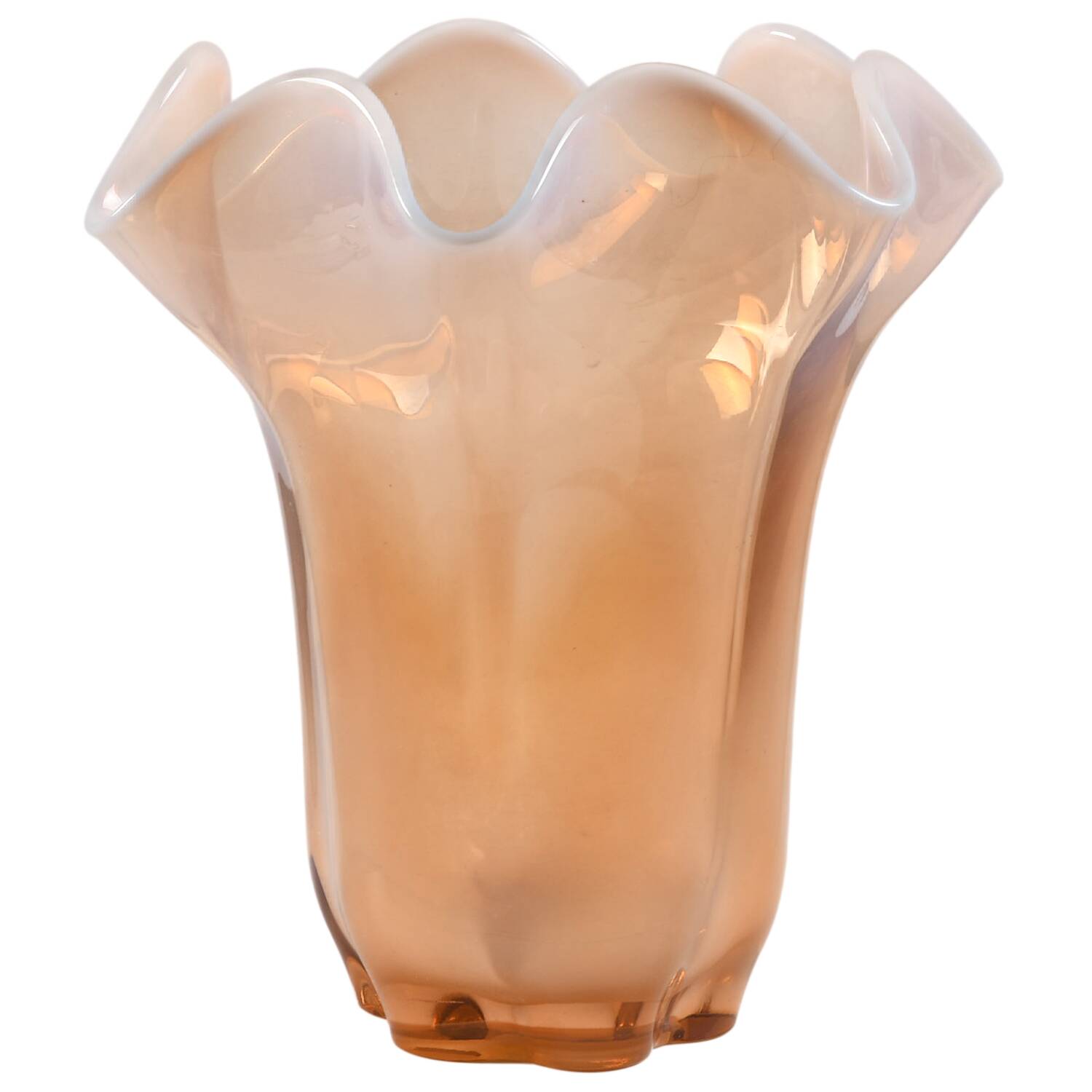 Canterbury Pink (Opalescent) 8" Crimped Vase by Duncan & Miller-1
