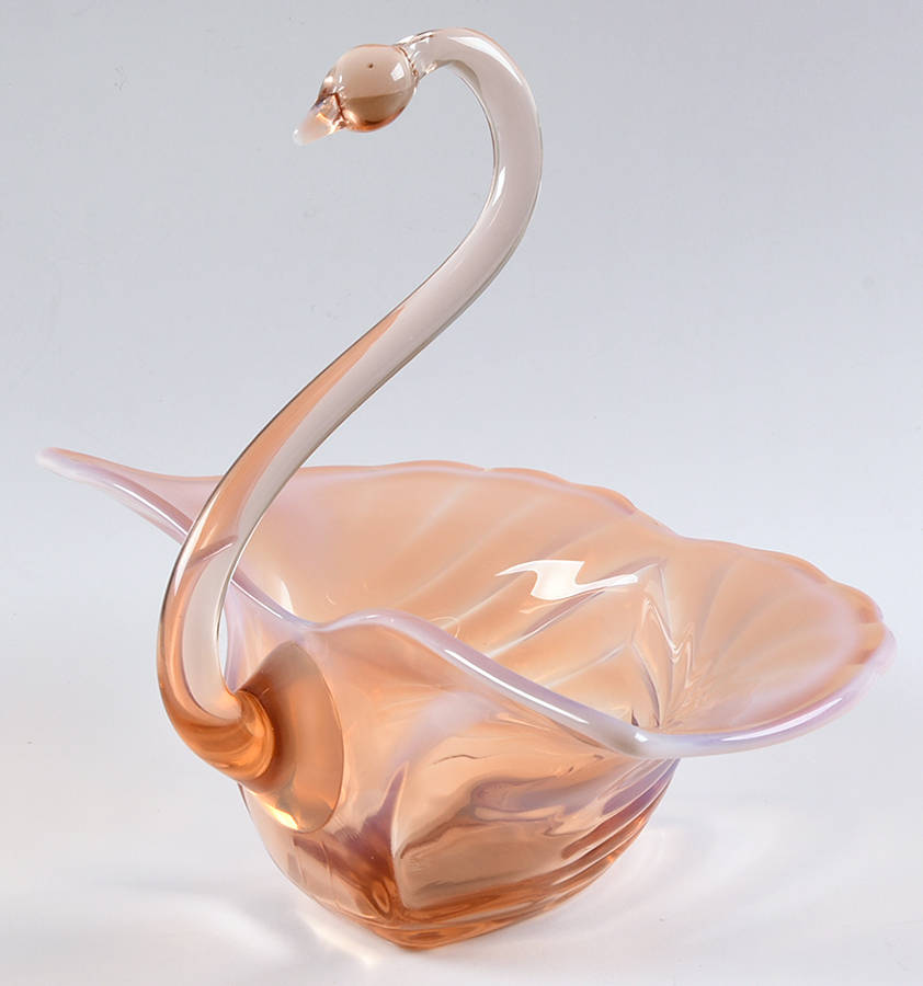 Sylvan Pink (Opalescent) Large Open Swan with Spread Wings by Duncan & Miller-1