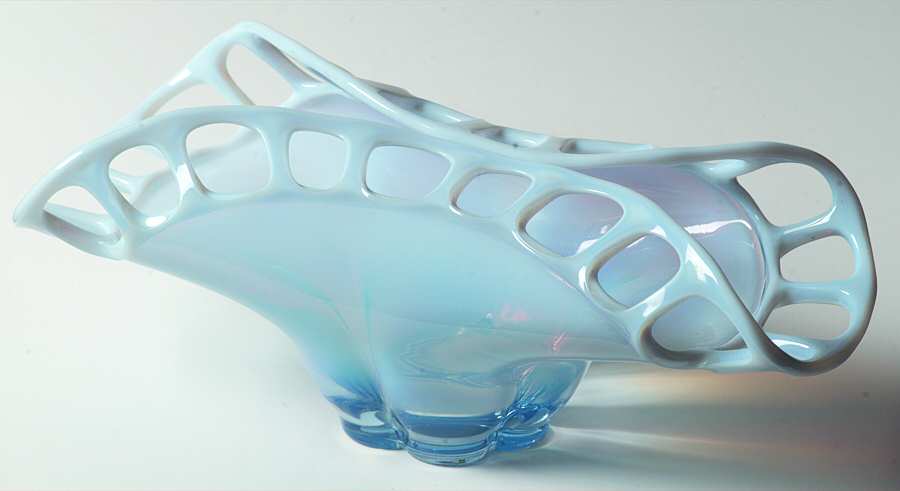 Murano Blue (Opalescent) Folded Flower Arranger by Duncan & Miller-1