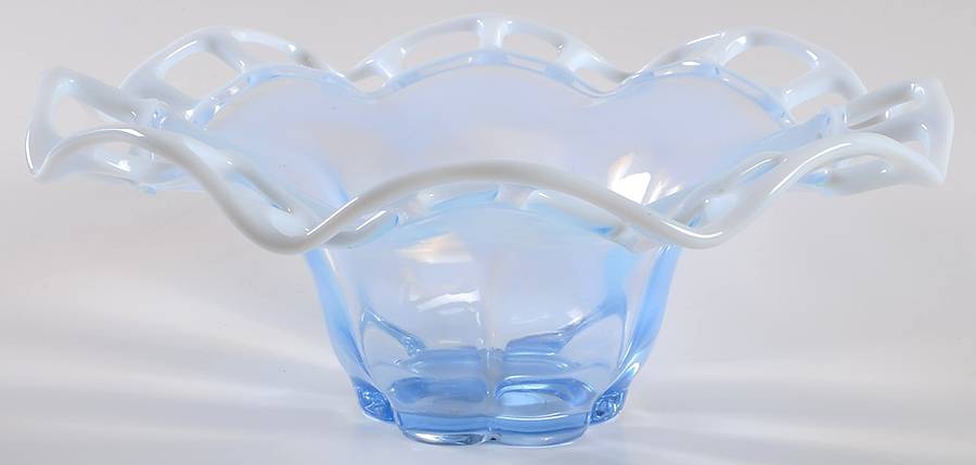 Murano Blue (Opalescent) 11" Round Crimped Bowl by Duncan & Miller-1