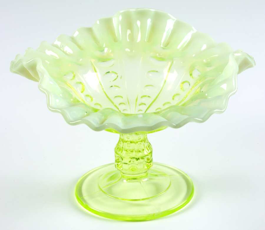 Pressed Coinspot Canary (Opalescent) Round Compote (Height X Width) by Dugan-1