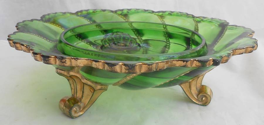 Beaded Swirl Green Round Butter Dish No Lid by Duncan & Miller-1