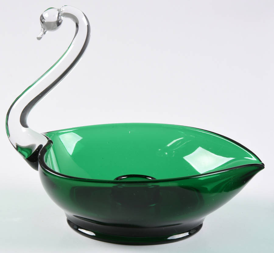 Animals & Figurines 5" Green Swan Candlestick by Duncan & Miller-1