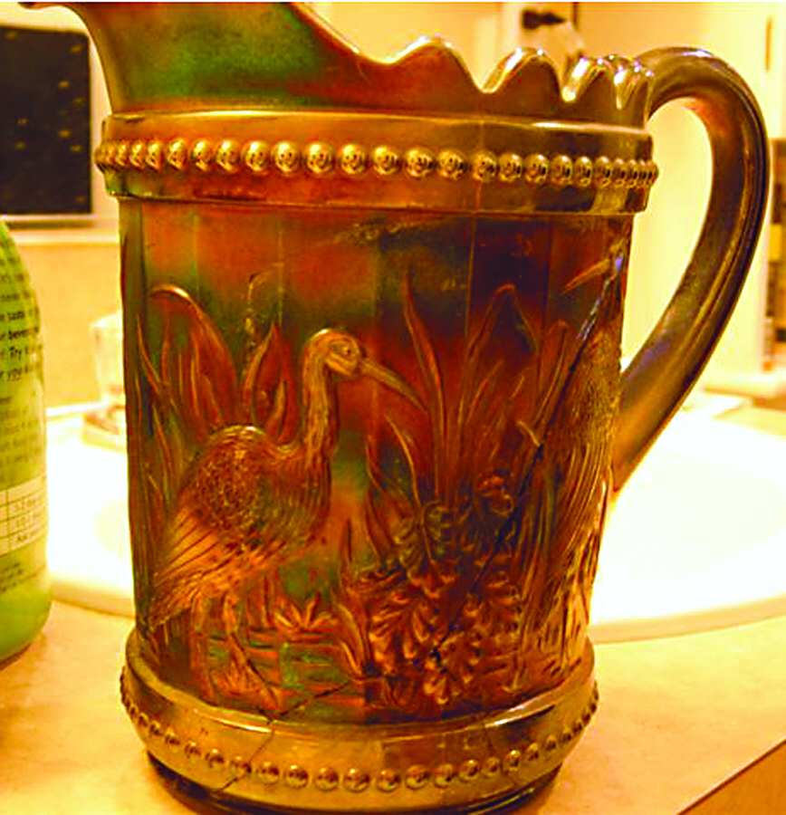 Stork and Rushes Beaded Amethyst Pitcher by Dugan-1