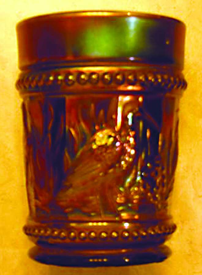 Stork and Rushes Beaded Amethyst Flat Tumbler by Dugan-1