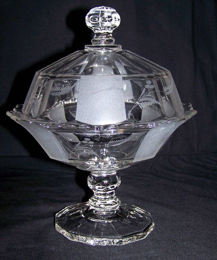 Frosted Ribbon 8" Compote & Lid by Duncan & Miller-1