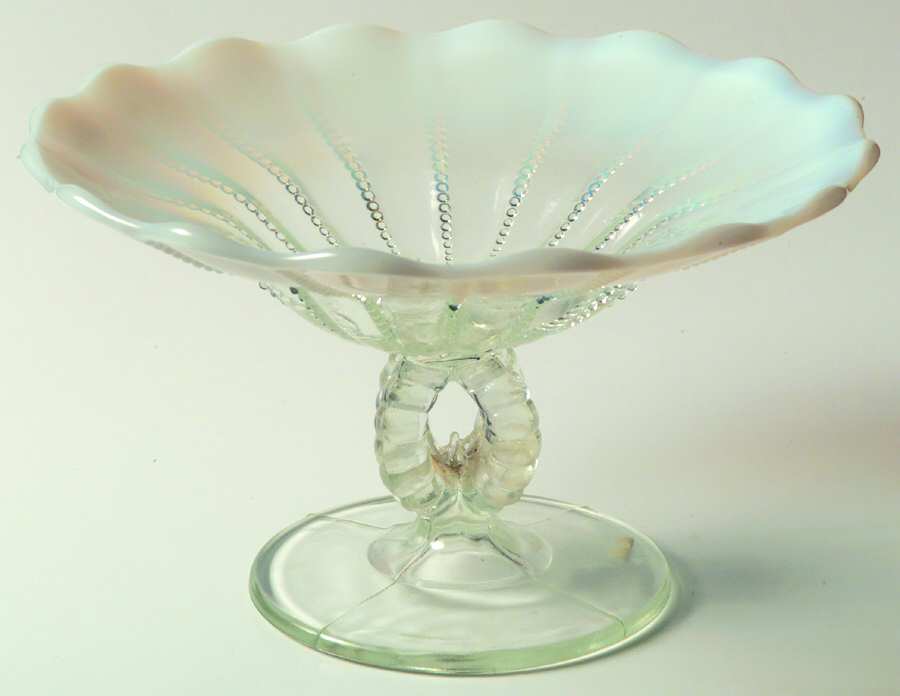 Opal Open White (Opalescent) Round Compote (Height X Width) by Dugan-1