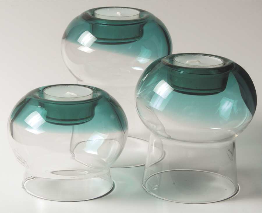 Glasscapes Teal Candle Votive Set (Set of 3", 4" & 5" Votives) by Dansk-1