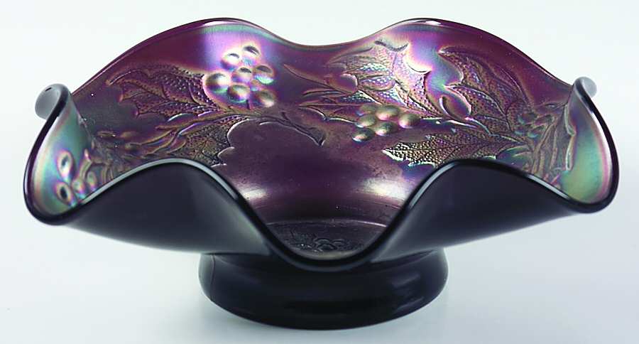 Holly and Berry (Amethyst Carnival) 7" Round Crimped Bowl by Dugan-1