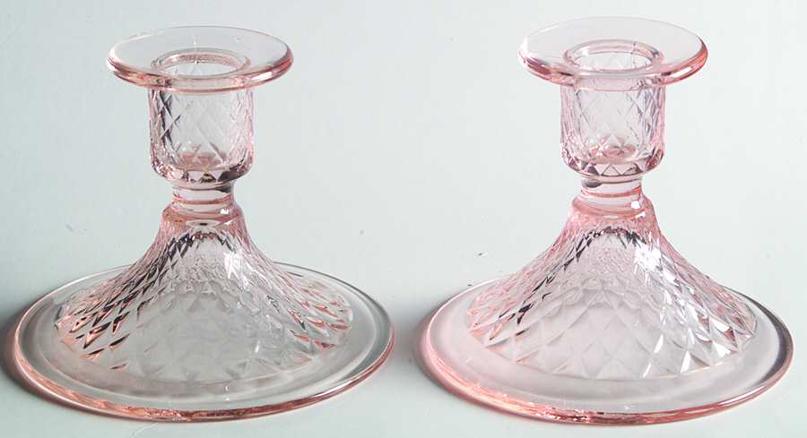 Quilted Diamond Pink Single Light Candlestick by Duncan & Miller-1