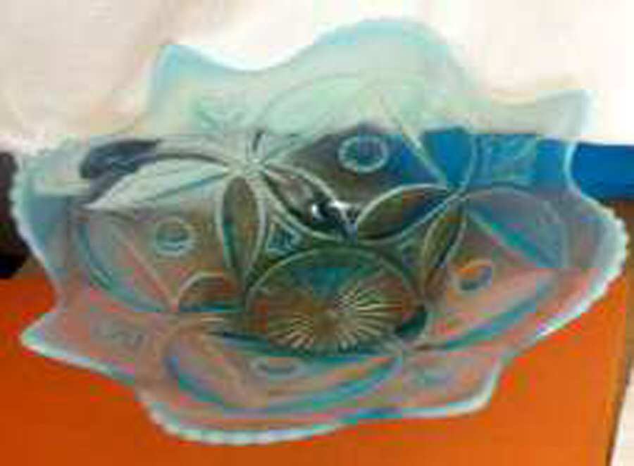 Wheel and Block Blue (Opalescent) Novelty Plate by Dugan-1
