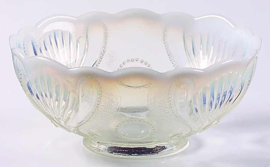 Jewel and Fan White (Opalescent) 6" Round Bowl by Dugan-1