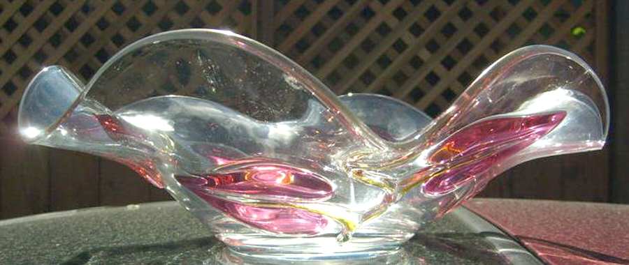 American Way-Ruby-Yellow Flash Round Crimped Bowl by Duncan & Miller-1