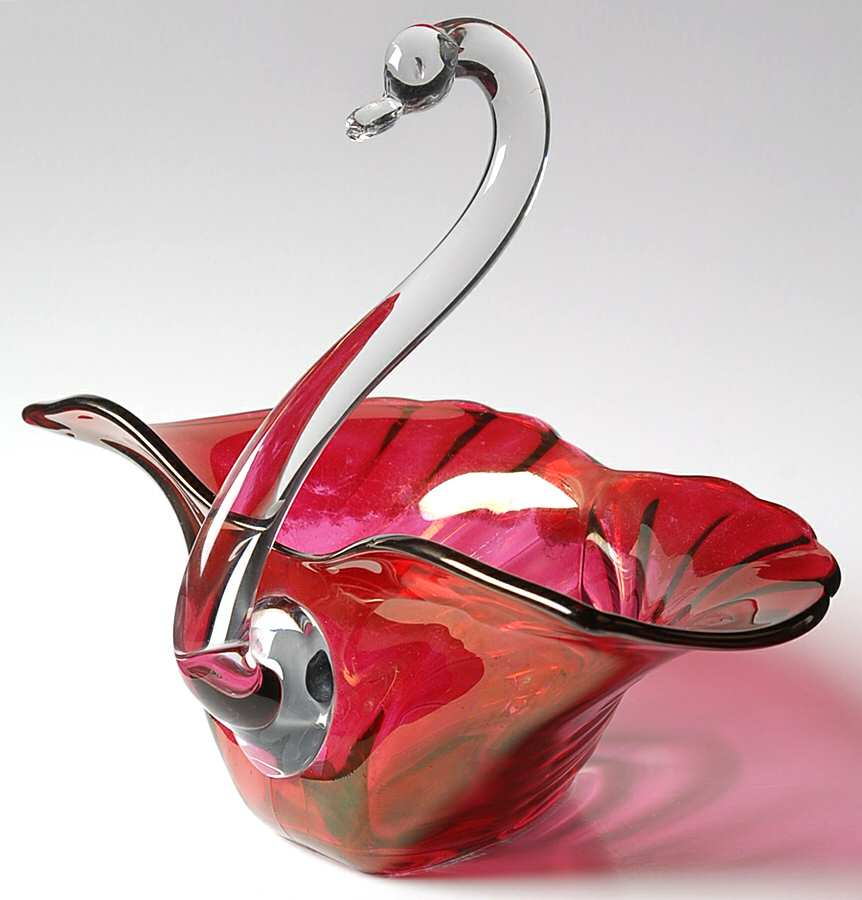 Sylvan Ruby Flash Large Open Swan with Spread Wings by Duncan & Miller-1