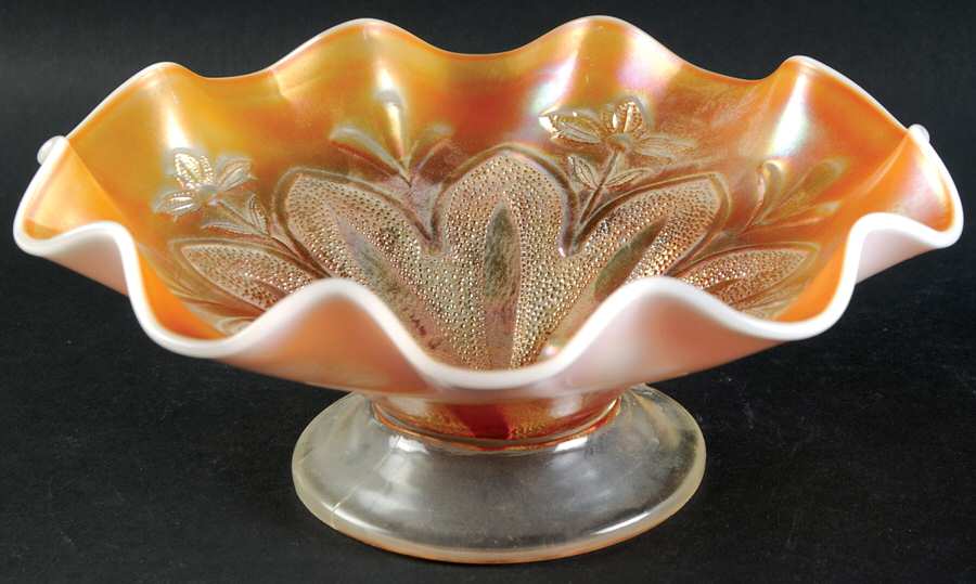 Border Plants Peach (Opalescent) Footed Crimped Bowl by Dugan-1