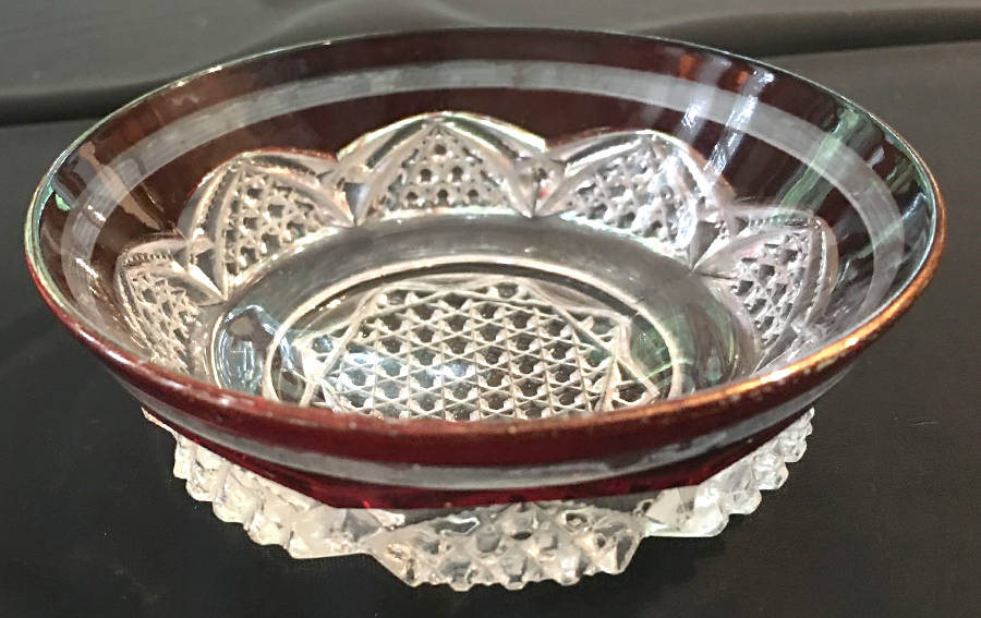 Button Arches Frosted Ruby Flash Sauce Dish by Duncan & Miller-1
