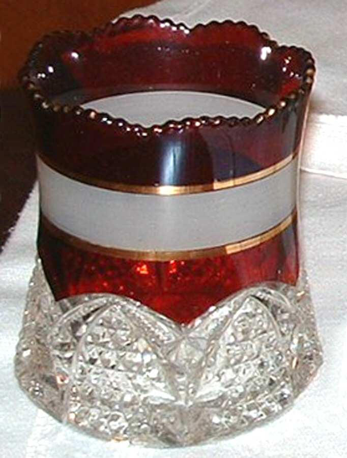 Button Arches Frosted Ruby Flash Open Spooner by Duncan & Miller-1