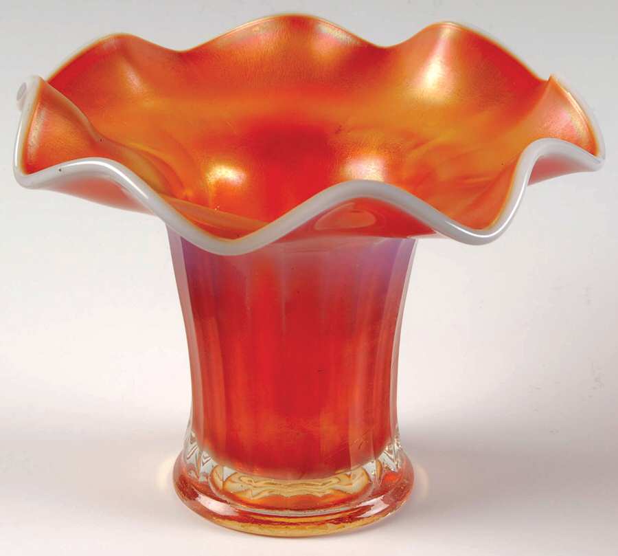 Thin Panel Peach (Opalescent) Whimsey Vase by Dugan-1