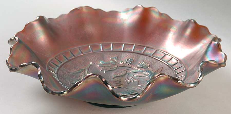 Windflower Amethyst (Carnival) 8" Round Crimped Bowl by Dugan-1